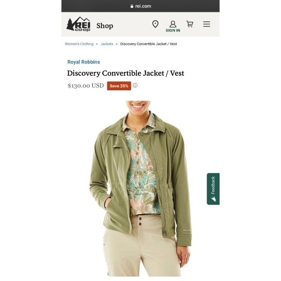 ROYAL ROBBINS VEST to Convertible Jacket Raincoat UPF 30+ SMALL Green NWT - Picture 4 of 10
